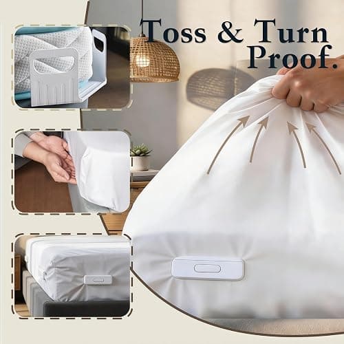 The Original Patented Fitted Sheet Holders - 4 Bed Sheet Grippers 10 Sheet Locks (8 + 2 Spares) Bed Sheet Holders For Corners, Clips, No Metal Corner Sheet Grippers Easily Say Goodbye To Loose Sheets thumbnail 3