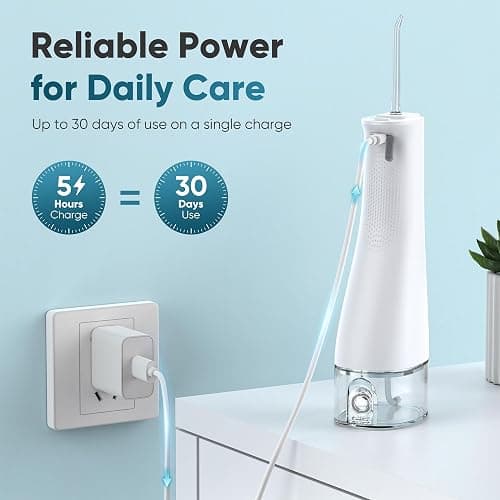Maynovia Water Flosser Cordless for Teeth, Water Pick Oral Irrigator with U Shaped Nozzle, 40–150 PSI DIY Mode, 350ML Large Tank, Rechargeable Portable Dental Flosser for Braces & Adults (White) thumbnail 6