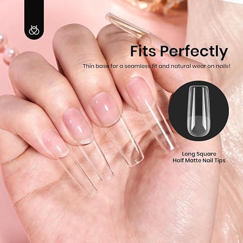 Beetles Gel Nail Tips Long Square 12 Sizes, 288Pcs Pre Shaped Half Matte Press On Nails Gelly Tips False Nails for Gel Nail DIY Art Nail Extensions Acrylic Nails Gift thumbnail 6