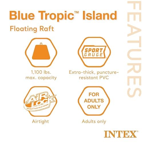 Intex Blue Tropic Inflatable 5 Person Raft or Swimming Pool Island Water Floating Lounger Raft with Backrests, Built in Cooler, and 4 Cupholders thumbnail 3