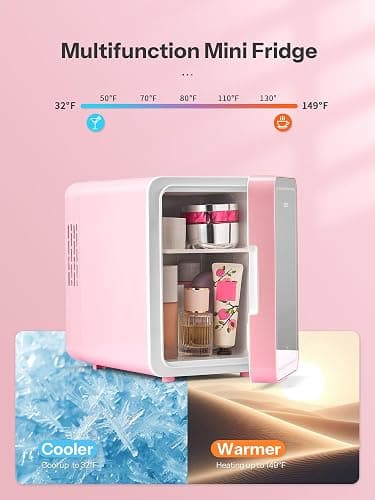 Skincare Fridge, 6L Makeup Mini Fridge With Dimmable LED Light Mirror for Bedroom, Car, Office & Dorm, Cooler & Warmer, Small Refrigerator for Cosmetics, Skin Care and Food (6L Mirror, Pink) thumbnail 4