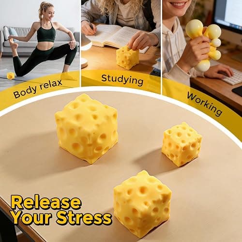 Cheese Squishy (6cm),Cheese Block Squeeze Toy,Squishies Stress Relief Fidget Toy,Stocking Stuffer Novelty Gifts for Birthday (2.4 inch) thumbnail 5