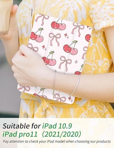 Vozehui Cherry Bowknot Case for iPad Air 11 Inch Case M3 2025/M2 2024/iPad Air 5 2022/ Air4 2020 10.9 Inch with Clear Back Shell w/Pencil Holder,Tri-fold Stand Protective Cover w/Auto Sleep Wake thumbnail 7