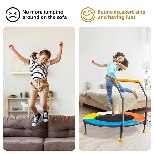 3FT Foldable Trampoline for Kids - 36” Mini Small Trampoline with Handle Bar, Height-Adjustable, Max Load 100LBS, Ideal for Toddler Baby Jumping Mats & Outdoor Workout Adventures - 36" Toddler Trampoline thumbnail 8