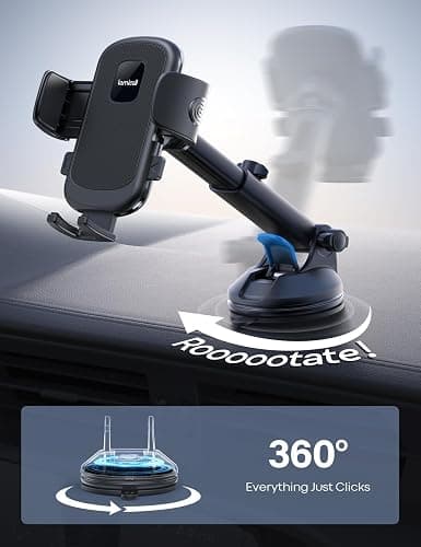 Lamicall Car Phone Holder - [Strongest Military-Grade Suction Cup] 360° Rotation Phone Holders for Your Car Quick Release Adjustable Phone Mount for Car Dashboard for iPhone 17 16 Pro Max Galaxy Truck thumbnail 5