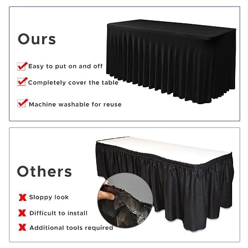 Nasitos Black Rectangle Tablecloths, 2 Pack - 72 x 30 Inch - Stretch Spandex & Polyester Fitted Table Skirts for 6FT Tables, Party, Banquet, Wedding thumbnail 6