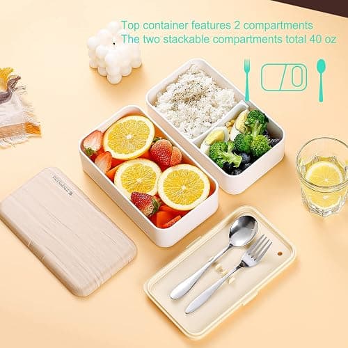 Original Bento Box Brotdose Lunchbox für Erwachsene/Kinder mit Fächern Essensbox Bündel Teiler Japanischer Stil mit Ddelstahl Besteck Löffel und Gabel (Rosa) thumbnail 9
