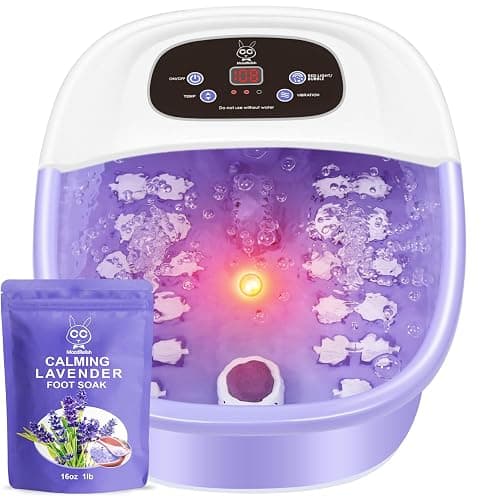 Foot Spa Bath Massager with Heat Bubbles and Vibration Massage and Jets, 16 OZ Calming Lavender Foot Soak Epsom Salt, MoodRelish Foot Soaker With Red Light, 22 Massage Rollers, Adjustable Temp -Purple - Image 1
