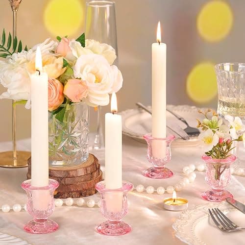 sunnyfuture 10pcs Pink Candlestick Holders, Glass Taper Candle Holders for Table Centerpiece Decor, Wedding, Birthday, Gift thumbnail 4