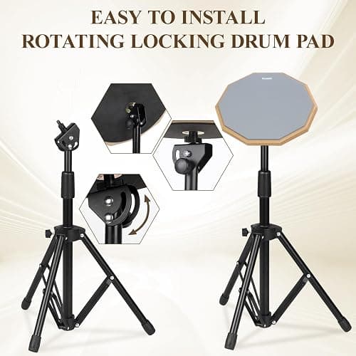 Drum Practice Pad Snare Drum Stand Set 12 In With Double Sided Silent Drum Pad, Drum sticks,Carrying Bag Adjustable Stand (Grey) thumbnail 5