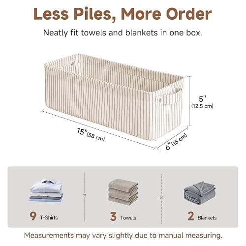 StorageWorks Narrow Storage Bins, Small Basket for Bathroom, Closet and Shelves, Fabric Organizer with Handles, Toilet Paper Storage, Khaki Stripes, 2-Pack thumbnail 3