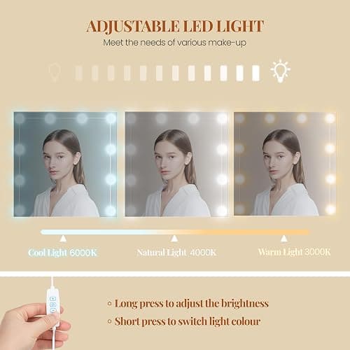 HEXCELEN 108 cm Coiffeuse avec Miroir et Lumières LED, Blanc | Luminosité Réglable, Tiroirs, Armoire et Étagères Ouverts, Table de Maquillage, Miroir avec Étagères Cachées thumbnail 7