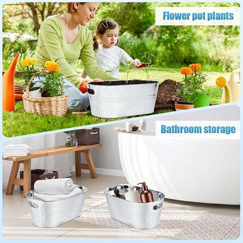 OBTANIM 4 Pack 4 Gallon Galvanized Ice Buckets Metal Champagne Drink Cooler Storage Ice Tub with Carry Handles for Beer Cocktails Wine Beverage Home Parties Bar Cooling Supplies thumbnail 6