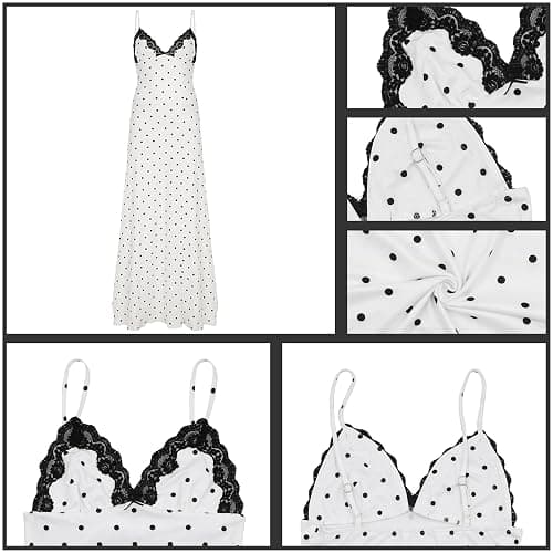 Women's Sexy Lace V Neck Polka Dot Sleeveless Flowy Long Maxi Dress Elegant Cocktail Party Gown Vacation Dresses thumbnail 5