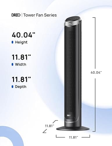 Dreo Tower Fan for Bedroom, 90° Oscillating Fans that Blow Cold Air, 5 Speeds, 4 Modes with 26ft/s Velocity, 12H & 28dB Quiet Timer, Remote, Touch, 40" Standing Floor Fan for Home Office, Black thumbnail 2