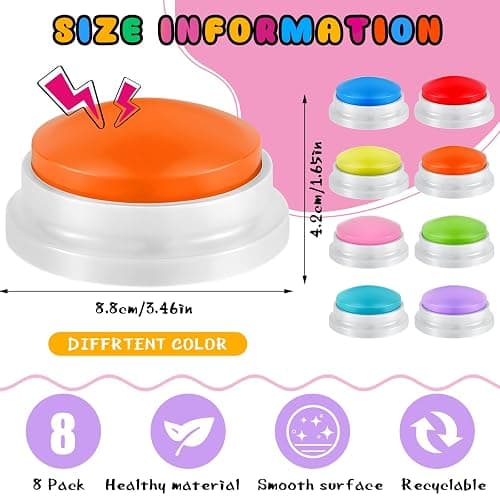 Honoson 8 Pieces Recordable Answer Buzzers Button for Trivia Games Show Buzzers Recording Buttons Gifts for Classroom Team(Elegant Color) thumbnail 2