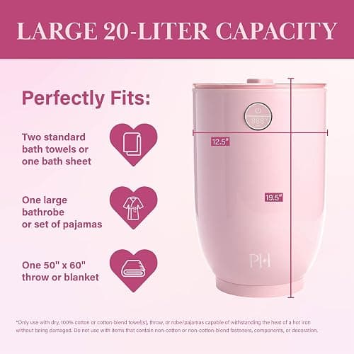 Paris Hilton 20L Luxury Towel Warmer, Built-In Aromatherapy Compartment, Touchscreen Control with Delay Start Timer and Preset Timers, Fits 2 Bath Towels or Throw Blanket, Pink thumbnail 7