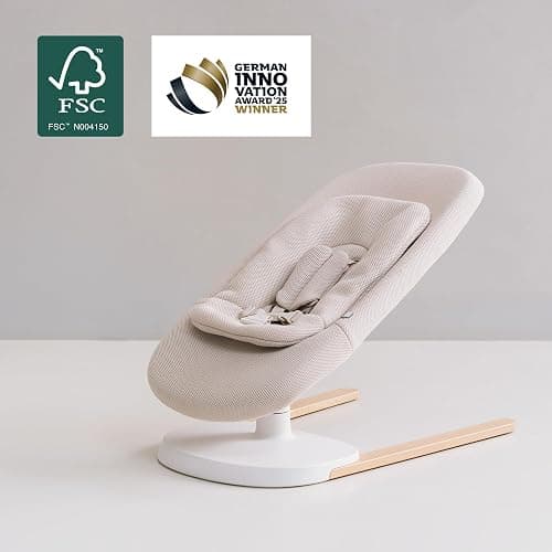 Stokke Yoga Baby Bouncer & Swing, Light Sand - Dual Movement to Soothe & Stimulate Babies Up to 20 lbs - Includes Newborn Cushion for Head Support - Three Adjustable Positions thumbnail 6