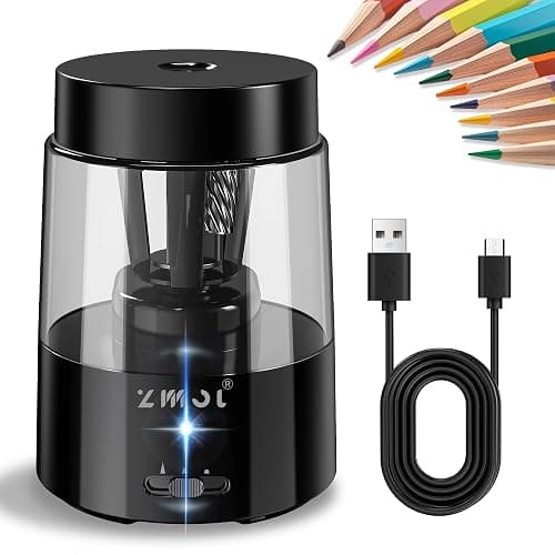 ZMOL Electric Rechargeable Pencil Sharpener, Automatic Pencil Sharpeners Kids, Battery Powered Pencil Sharpeners for Colored Pencils, Auto Stop, Suitable for No.2(6-8mm), Classroom/Home Black - Image 1