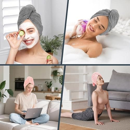 BEoffer 2 Pack Microfiber Hair Towel - 41 x 24 inches Super Soft, Absorbent, Fast Drying Without Frizz Hair Towel Wrap for Women Long, Thick, Curly Hair - Hair Turbans with Elastic Strap thumbnail 6