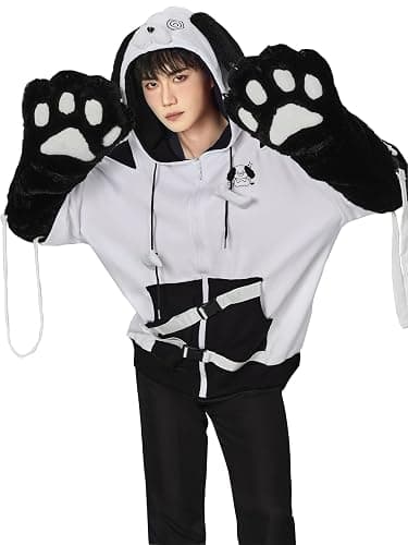 Micotaku Women's Pullover Hoodie Sweatshirt with Detachable Furry Dog Paw Gloves Cute Handbag thumbnail 2