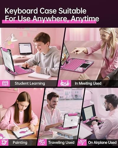 Auupgo Transparent Keyboard Case with Trackpad for iPad 11th Gen A16 (2025) & 10th Gen 10.9" (2022), 7-Color Backlit Wireless Bluetooth Keyboard with 360 Rotating Stand & Pencil Holder, Pink thumbnail 7
