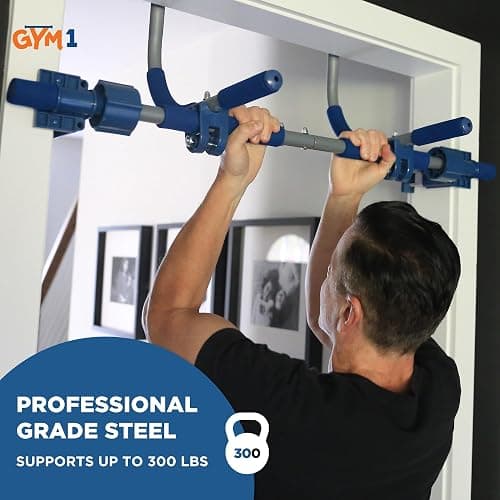 Gym1 6-Piece Doorway Gym Indoor Playground - 6-Piece, Blue - Indoor Playset with Sensory Swing, Pull-Up Bar & Rings, Trapeze, Ladder & Knotted Rope thumbnail 4