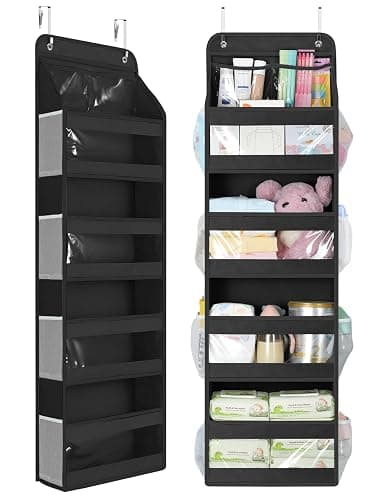 Yecaye 5 Tier 1Pc Over the Door Organizer, Swing-proof Door Organizer Hanging with Clear PVC Windows, Behind the Door Storage for Bedroom Nursery Closet Laundry Pantry Bathroom, Black - Image 1