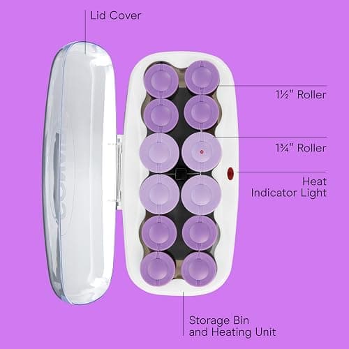 Conair Hot Rollers for Long, Medium & Short Hair, 12 Ceramic Flocked 1½-Inch and 1¾-Inch Heated Hair Rollers with Clips, Hot Curlers for Women, Volume & Curls, Amazon Exclusive thumbnail 2