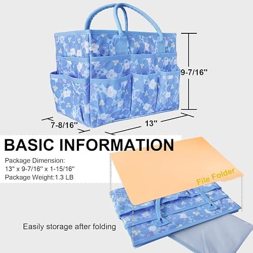 Cupohus Craft Organizer Tote Bag – Art Organizer, Craft Caddy with Multiple Pockets, Large Capacity Supply Storage Bag for Sewing, Knitting, Painting, and Travel（Blue Print） thumbnail 4