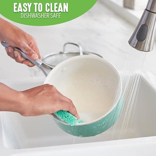 GreenLife Artisan Healthy Ceramic Nonstick, 12 Piece Cookware Pots and Pans Set, Stainless Steel Handle, Induction, PFAS-Free, Dishwasher Safe, Oven Safe, Turquoise thumbnail 3