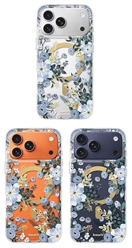 SCORPIFY for iPhone 17 Pro Case [Compatible with MagSafe] with Blue Nemophila Floral Design, Cute Clear Flower Magnetic Phone Cover for Women Girls,[Non Yellowing] Slim Bumper with Gold Accents thumbnail 6