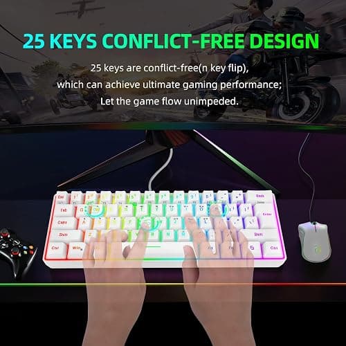 Snpurdiri 60% Wired Gaming Keyboard, 61 Keys RGB Backlit Wrist Rest Ultra-Compact Mini Waterproof Keyboard for PC Computer Gamer (White) thumbnail 3
