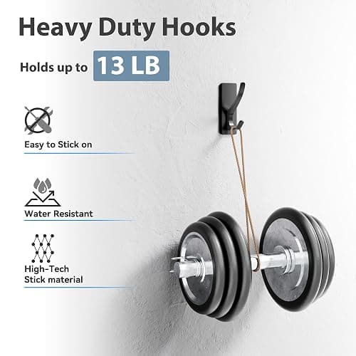 Josmimic Self Adhesive Towel Hooks: Extra Strong 13LB, Stainless Hook for Hanging Loofah, Towels, Coat, Bath Robe Bathroom Shower, Black, 4 Pack - Black - 4 Pack thumbnail 3