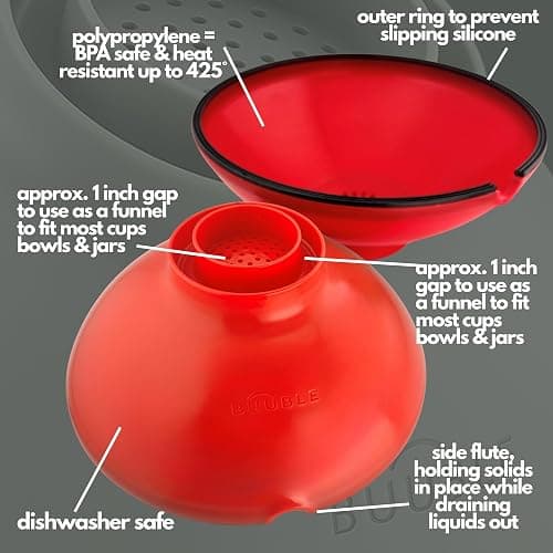 BUUBLE Ultimate Grease Drainer & Food Strainer (Red) Premium Heat-Resistant Silicone Colander for Bacon, Ground Beef, Pasta & Veggies; Fits Pans, Cans & Jars; Dishwasher Safe thumbnail 8