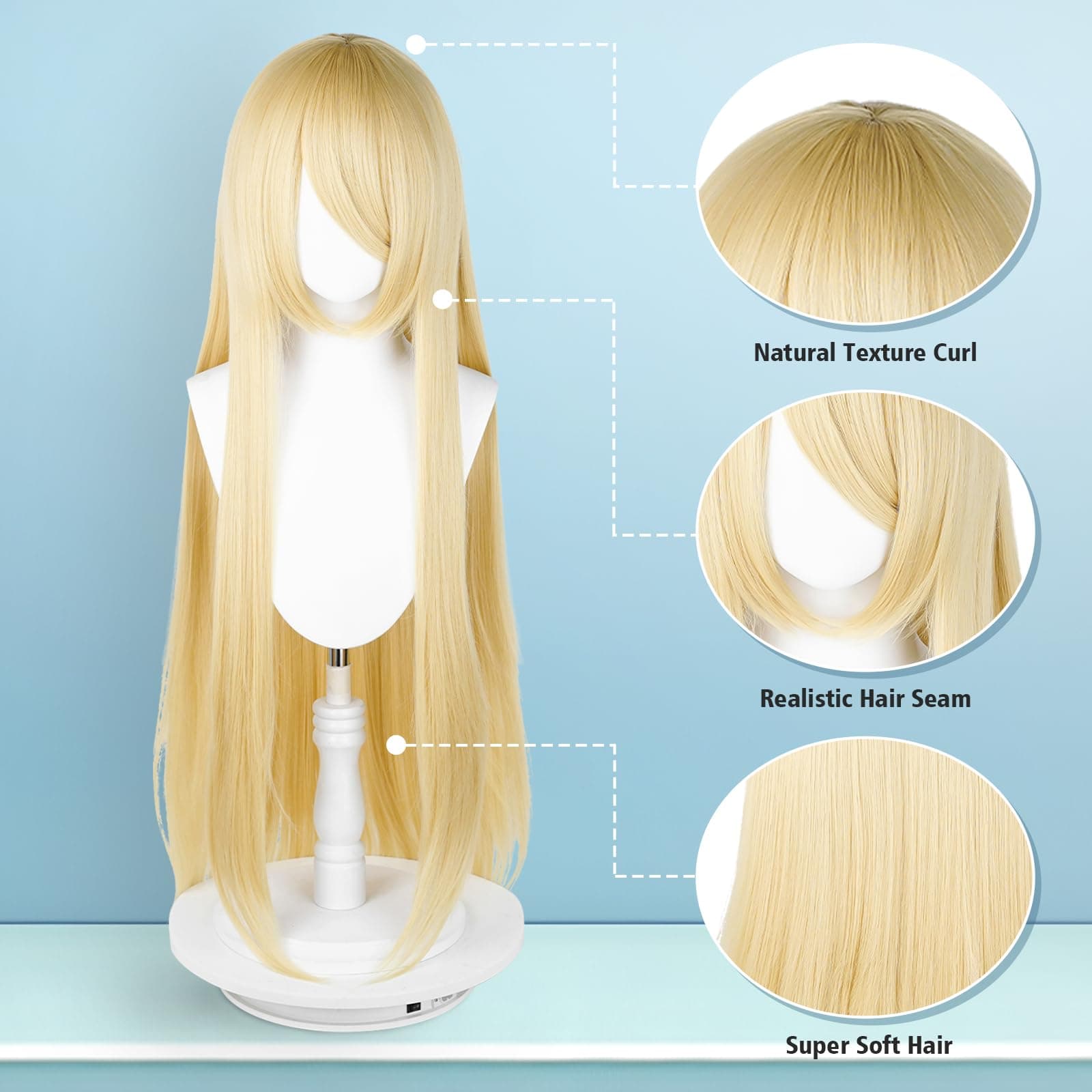 100cm Long Wig, Universal Anime Costume Cosplay Wig, Perfect for Party, Daily Wear, Festivals and Halloween, Great for TV Movie Anime Character Cosplay (Blonde) thumbnail 2