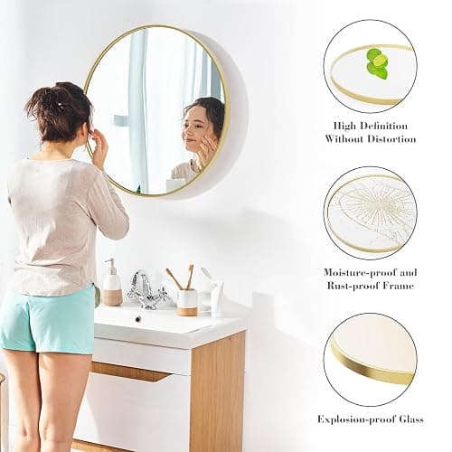NEWBULIG Round Wall Mirror, 36 Inch Bathroom Mirrors for Over Sink, Wall Vanity Circle Mirror with Matte Metal Framed, Decor for Bathroom, Entryway, Bedroom, Gold thumbnail 4