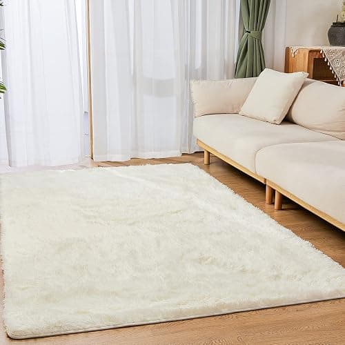 YOBATH Fluffy Large Area Rugs 8x10 for Living Room Bedroom, Soft Fuzzy Big Shaggy Carpet Rugs for Girls Boys Kids Indoor Floor Nursery Home Decor, Cream White - 10' x 8' (Rectangular) - Cream White thumbnail 2