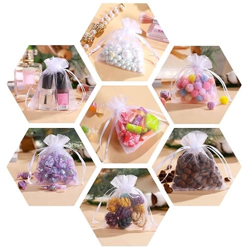 100Pcs White Organza Bags, 2x3Inch Sheer Wedding Party Favor Bags with Drawstring, Jewelry Gift Bags Christmas Candy Pouches thumbnail 7