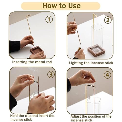 Ceremony Incense Holder, Wooden Incense Holder for Sticks with Glass Ash Catcher, Anti-ash Incense Burner with 20 Incense Sticks and a Ash Brush for Meditation Yoga Spa Room Decor thumbnail 5