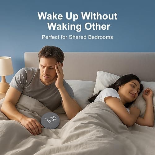 REACHER Super Loud Alarm Clock for Heavy Sleepers Adults Teens, Vibrating Alarm Clock Bed Shaker Under Pillow, Rechargeable Battery Powered for Travel, Auto-Dim, Portable thumbnail 3