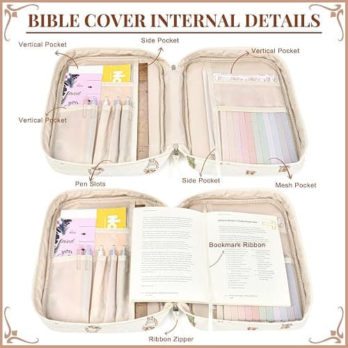 Bible Cover Case for Women Large Bible Cover Bag Study Supplies Journaling Kit Book Carrying Case with Highlighters Christian Gifts for Women thumbnail 3