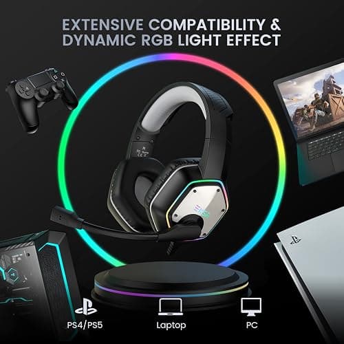 EKSA E1000 USB Gaming Headset for PC, Computer Headphones with Microphone/Mic Noise Cancelling, 7.1 Surround Sound, RGB Light - Wired Headphones for PS4, PS5 Console, Laptop, Call Center thumbnail 7
