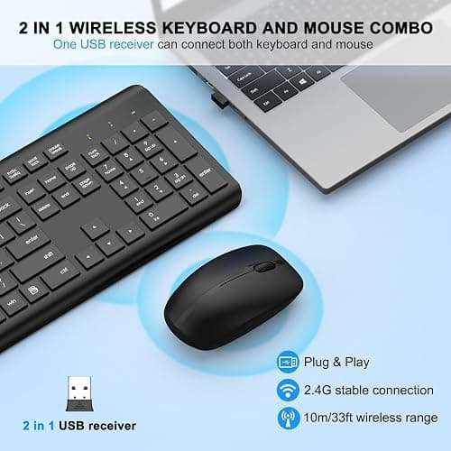 Wireless Keyboard and Mouse Combo, Full Size Silent Ergonomic Keyboard and Mouse, Long Battery Life, Optical Mouse, 2.4G Lag-Free Cordless Mice Keyboard for Computer, Mac, Laptop, PC, Windows thumbnail 2