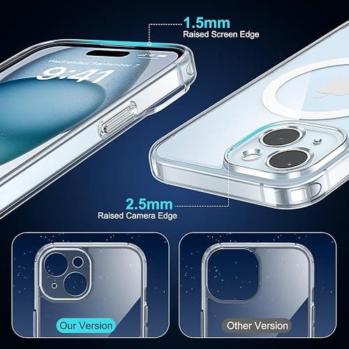 Helssitot Coque Magnétique pour iPhone 15 avec 2 Verre Trempé Anti-Espion Compatible avec MagSafe Militaire Étui Housse Antichoc Bumper Militaire 6,1 Pouces-Transparente thumbnail 8