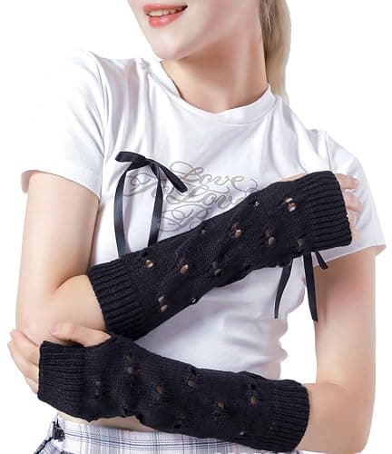 URAWESO Goth Arm Warmers Emo Punk Y2k Arm Sleeves Fingerless Gloves Cosplay Costume - Black04 thumbnail 8