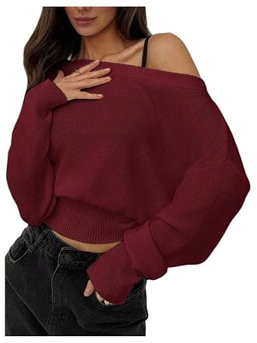 RoseSeek Women's Off The Shoulder Sweater Long Sleeve Knit Pullover Cinched Waist Tops Trendy Fall Outfits - Image 1