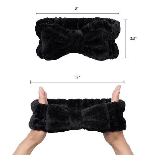 Red by Kiss Spa Headband for Washing Face Facial Makeup Bow Head Band Soft Plush Fleece Stretchy Head Wraps for Women Shower Bath Washing Face Mask (BLACK) thumbnail 3
