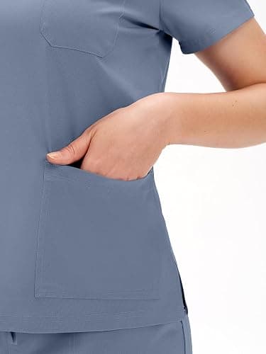 COZYFIT Scrubs for Women - V Neck Top & Cargo Straight Pants 12 Pockets | Water Resistant, Side-Slit Hem, Easy Care, Workday Utility, For Nurses, Clinics, Long Shifts, Daily Medical Uniforms thumbnail 5