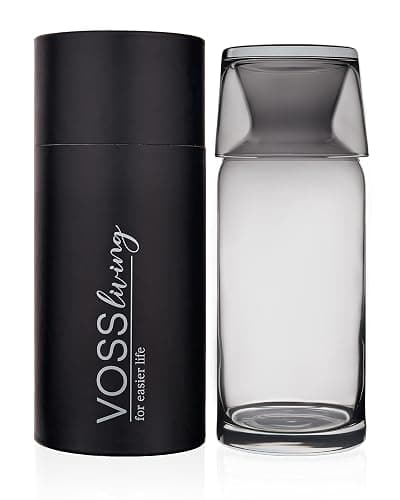 VOSS Living - Bedside Water Carafe and Glass Set, 23.6 Oz - Infused Pitcher for Nightstand, Mouthwash Decanter Bottle(Ivory Black) - Image 1
